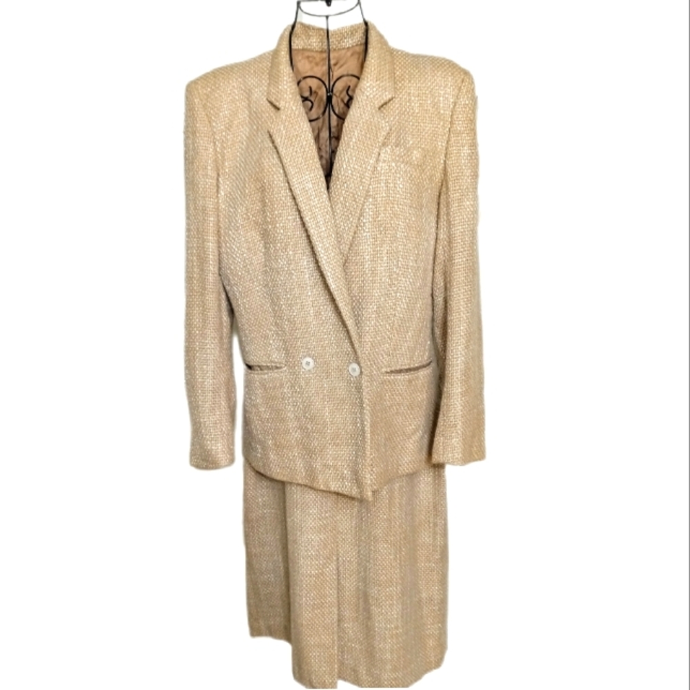 Vintage:: True Vintage 70s Sir for Her Women's Tweed Beige Jacket and Skirt S…